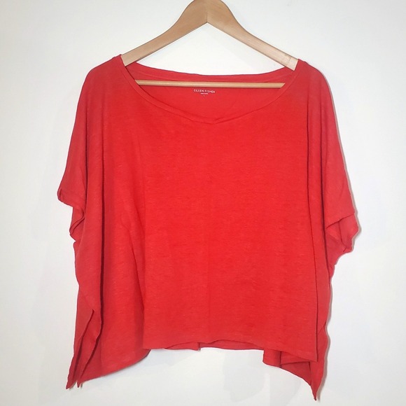 Eileen Fisher FIREFLY Linen Jersey Bateau Neck Poncho Top Size Large - Picture 1 of 9